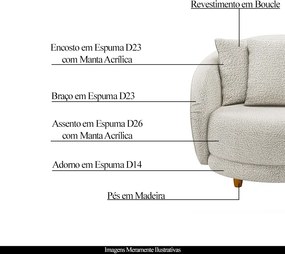 Poltrona Galáxia Pés Madeira Base Fixa com Almofadas Boucle Branco G45 - Gran Belo