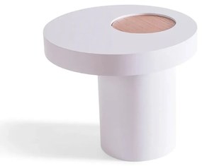 Mesa de Centro Daimy Redonda Acabamento Pintura Laca Tampo com Detalhe Lâmina Madeira