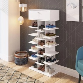 Sapateira com 1 Gaveta e 15 prateleiras 18 pares Branco