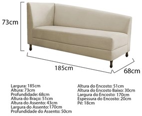 Kit Divã Recamier Heitor 185cm Lado Direito e 02 Poltronas Luiza Suede - ADJ Decor