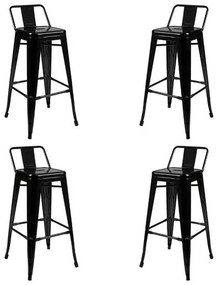 Kit 04 Banquetas Tolix com Encosto Preta 93cm - 73454 Sun House