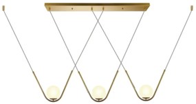 Pendente Oscar 108X12X25Cm 3Xg9 Metal Dourado Fosco Vidro Branco | Bel...