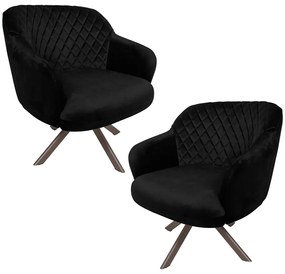 Kit 2 Poltronas Decorativas Kitana Pés Champagne Giratório Veludo Preto G15 - Gran Belo