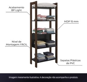 Estante 5 Prateleiras Escritório Sala de Estar Home Office AZ1005 MDP Preto/Nogal G69 - Gran Belo
