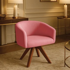 Poltrona Sala Base Giratória Madeira Arielle Suede Rose D03 - D'Rossi