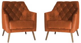 Kit 2 Poltronas Atena Decorativa Botonê Pés Palito Veludo Telha
