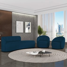Sofá 4 Lugares Orgânico 220cm Morgan e 2 Poltronas Lua Bouclê Azul D03 - D'Rossi