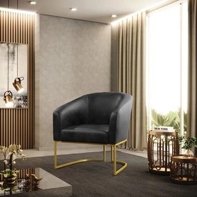 Poltrona Decorativa Industrial Dourado kit 2 Stella Sintético PU D03 - D'Rossi - Preto