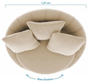 Poltrona Decorativa Redonda Giratória Glória Veludo Bege - Sheep Estofados - Veludo Bege