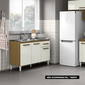 Balcão Cozinha sem Tampo 120cm para Pia Grazieli Atacama/Off White A09 - D'Rossi