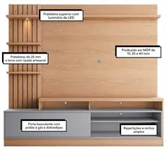 Estante Home Theater para TV até 65 Pol. Maceió Freijó/Cinza Fosco - C