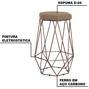 Kit 2 Banqueta Decorativa Rubel Base Bronze Suede Cappuccino G41 - Gran Belo