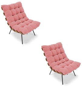 Kit 02 Poltronas Costela Suede Base Metálica Preto M11 - D'Rossi - Rose