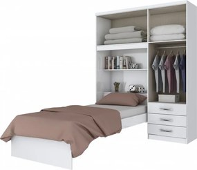 Guarda Roupa Cravo 4 Portas Com Cama Solteiro Embutida Branco
