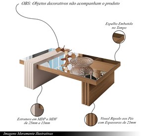 Mesa de Centro com Espelho Riad Decorativa Sala de Estar Freijó/Off White G26 - Gran Belo