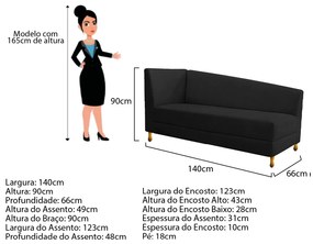 Recamier Valéria 140cm Lado Direito Corano Preto - ADJ Decor