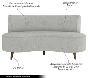 Sofá Living 2 Lugares 135cm Pés Palito Estrutura em Madeira Aang Linho Cinza G33 - Gran Belo