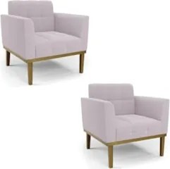 Poltrona Sala Base Madeira Castanho Kit 2 Ana Bouclé Rosê - Ibiza