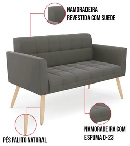 Kit 1 Sofá Namoradeira e 1 Poltrona Elisa Suede Pés Palito Natural D03 - D'Rossi - Grafite