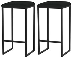 Kit 2 Banqueta Decorativa Billie Base Preta Veludo Preto G41 - Gran Belo