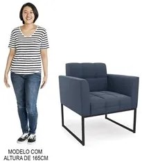 Sofá Namoradeira e 2 Poltronas Base Industrial Preto Ana Suede Azul Ma