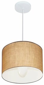 Lustre Pendente Cilíndrico Md-4113 Cúpula em Tecido 30x25cm Palha - Bivolt