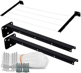 Varal De Parede Retratil Recolhivel Metal Dobravel Muro Reforçado Preto