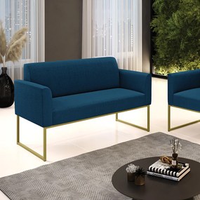 Sofá 2 Lugares Namoradeira Industrial Dourado Marisa Bouclê D03 - D'Rossi - Azul