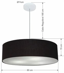 Lustre Pendente Cilíndrico Md-4221 Cúpula em Tecido 60x15cm Preto - Bivolt