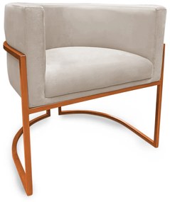Poltrona Decorativa Base Metal Bronze Luna Veludo Bege - Sheep Estofados - Bege