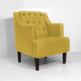 Poltrona Classic Suede Amarelo Pés Palito Sala, Quarto, Decoração