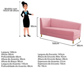 Recamier Valéria 160cm Lado Esquerdo Suede Rosa Bebê - ADJ Decor