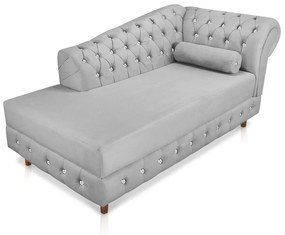 Divã Chesterfield 165 cm Capitonado com Strass Suede D'Rossi - Cinza