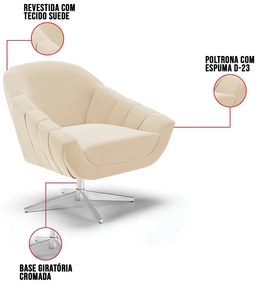Poltrona Giratória Giovana Suede Base Cromada D03 - D'Rossi - Bege
