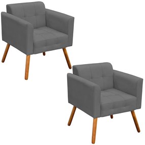 Kit 2 Poltronas Decorativas Pés Palito Karen Suede Grafite G19 - Gran Belo