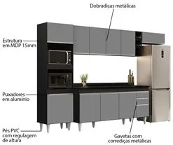 Armário de Cozinha Modulada 5 Peças CP17 Balcão com Tampo Preto/Cinza