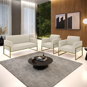 Namoradeira e 2 Poltronas Industrial Alta Dourado Marisa Bouclê - Bege