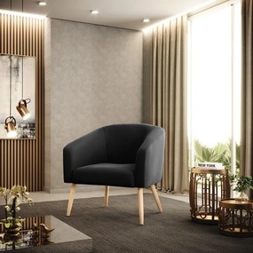 Poltrona Decorativa Pé Palito Natural Kit 2 Stella Suede D03 - D'Rossi - Preto