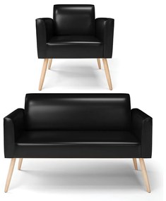 Sofá Namoradeira com Poltrona Pés Palito Natural Marisa Corano D03 - D'Rossi - Preto