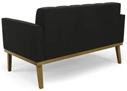 Sofá Namoradeira e 2 Poltronas Base Madeira Castanho Ana Suede Preto -