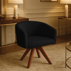 Poltrona Sala Base Giratória Madeira Arielle Veludo D03 - D'Rossi - Preto