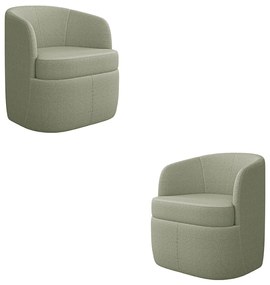 Kit 2 Poltronas Decorativas Design Moderno Bel Sala de Estar Base Giratória Bouclê Verde Oliva G33 - Gran Belo