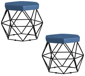 Kit 2 Puff Decorativo Base Preta Elsa Suede Azul Marinho G41 - Gran Belo