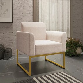 Poltrona Marisa Linho Areia A27 Base Industrial Metálica Dourado D03 - D'Rossi