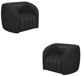 Kit 2 Poltronas Decorativas Sala de Estar Adam PU Preto G45 - Gran Belo