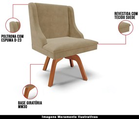 Kit 4 Cadeiras Decorativas Sala de Jantar Base Giratória de Madeira Firenze Suede Nude/Natural G19 - Gran Belo