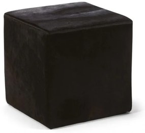 Puff Couro Legítimo 0,43m x 0,43m - Cubo Couro Natural Preto