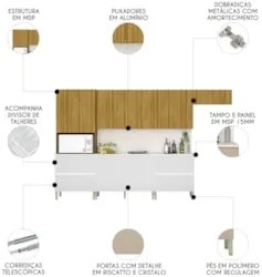 Armário de Cozinha CP04 e Tampo 120cm Minsk Z06 Branco/Freijó - Mpozen