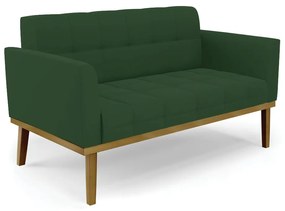 Sofá Namoradeira e 2 Poltronas Base Madeira Castanho Elisa Veludo D03 - D'Rossi - Verde