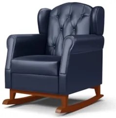 Poltrona de Amamentação Base Madeira Balanço Lucy Z39 Sintético Azul M